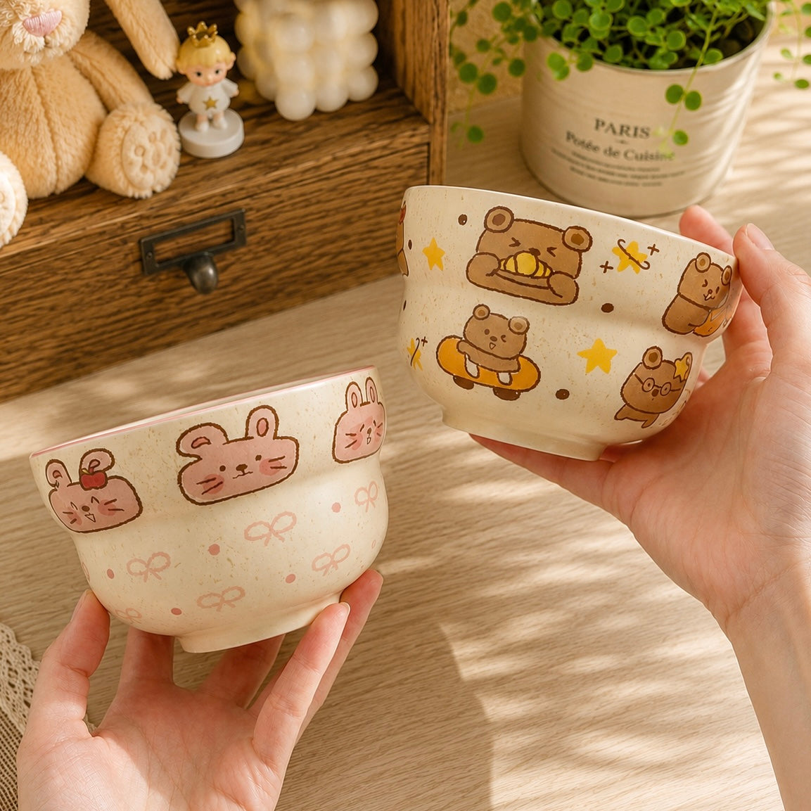 Bunny & Bear Cute Ceramic Cereal Bowl – 380ML