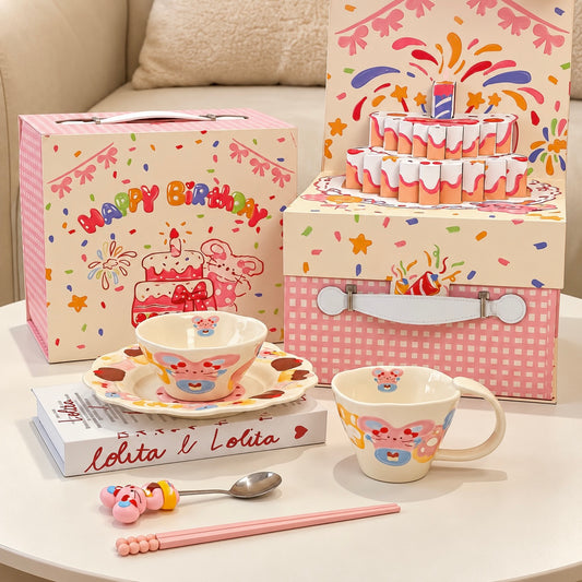 Birthday Bunny Ceramic Tableware Gift Set – Set of 5