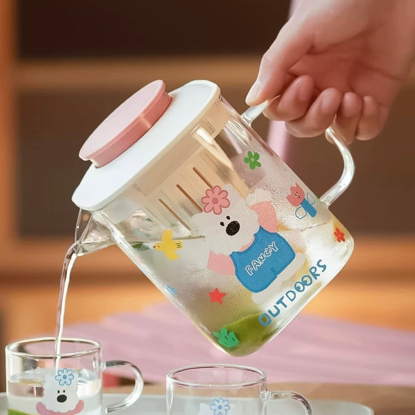 Cute Westie Glass Water Pitcher with Tea Infuser - 800ML