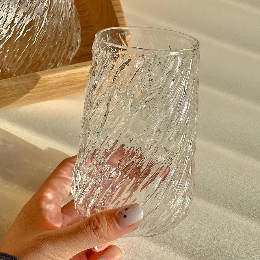 Textured Tree Pattern Glass Cup - 400ML Capacity