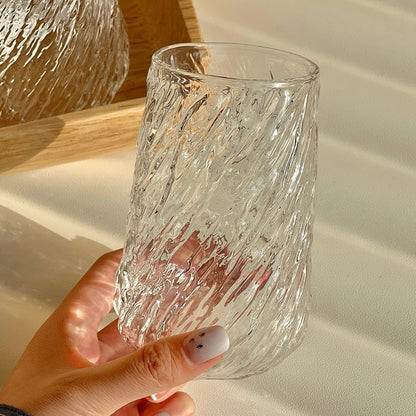 Textured Tree Pattern Glass Cup - 400ML Capacity