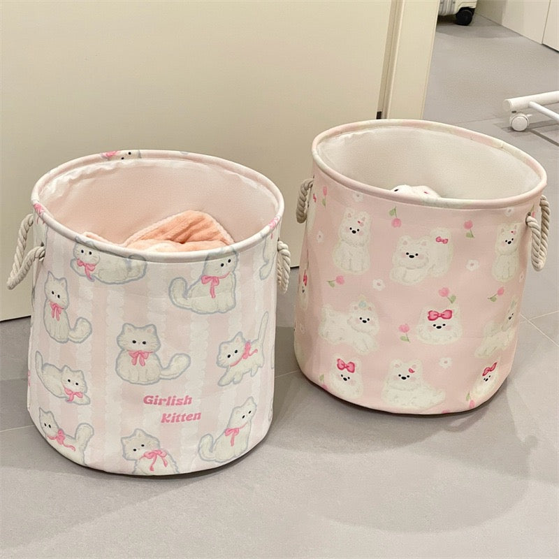 Cat & Puppy Linen Storage Basket - Foldable & Water-Resistant