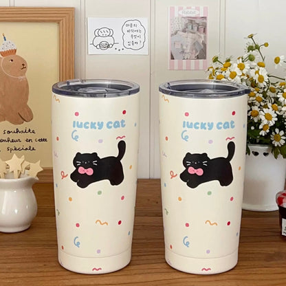 Lucky Cat Stainless Steel Travel Mug with Straw