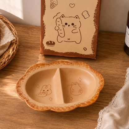 Hand-Painted Caramel Cat Ceramic Snack Plate, 9-Inch