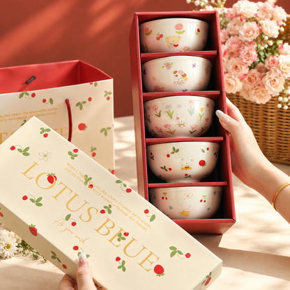 Bunny & Floral Ceramic Bowl Gift Set – 350ML, Set of 5