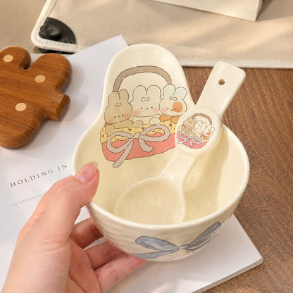 Bow Bunny Handle Ceramic Yogurt Bowl with Spoon – 350ML