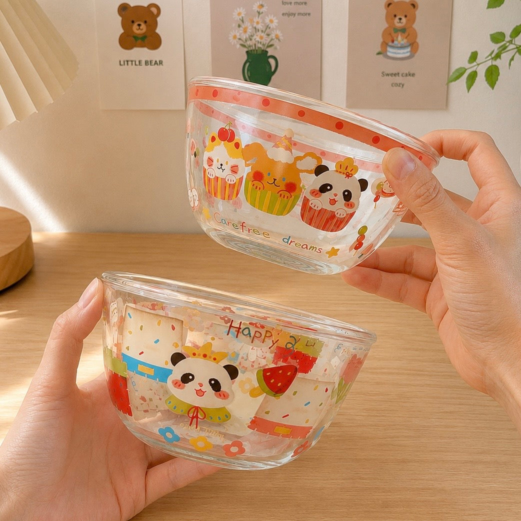 Cat & Panda Kawaii Glass Salad Bowl – 650ML