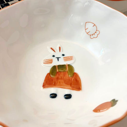 Hand-Painted Rabbit Double-Handle Ceramic Bowl – 750ML