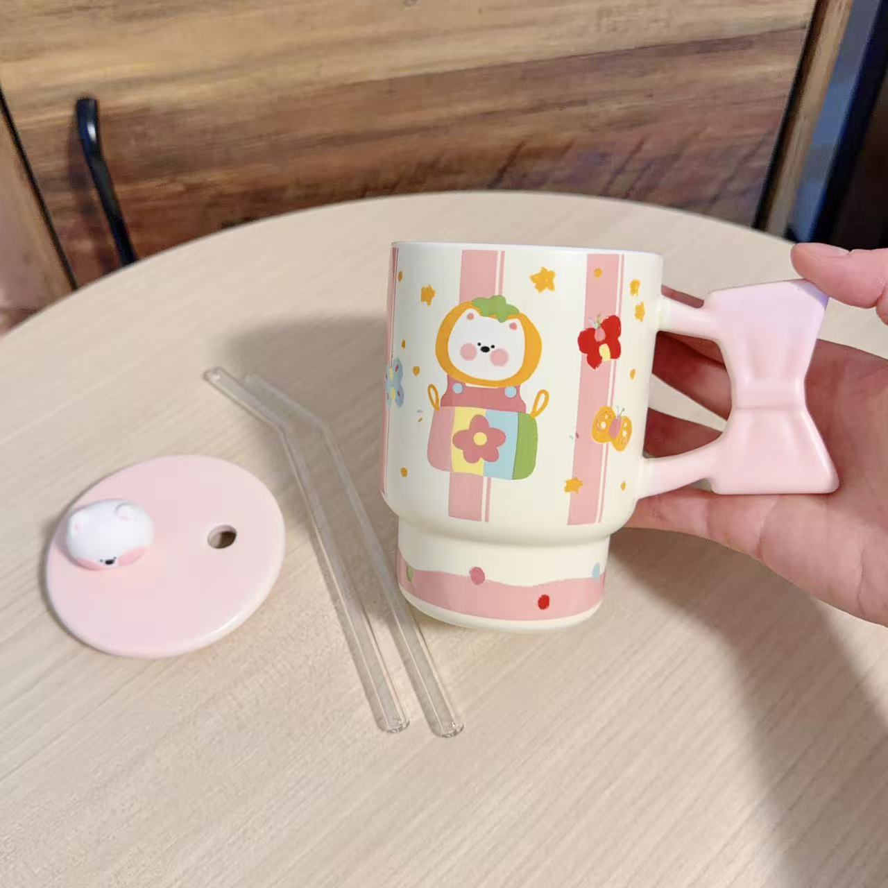 Pink Westie Ceramic Straw Mug with Lid - 400ML