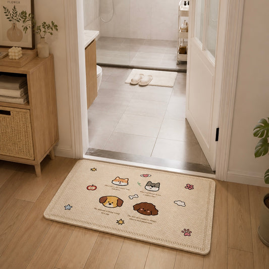 Four Dogs Linen Woven Absorbent Bathroom Rug – 50x80cm