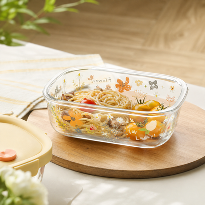 Spring Floral Glass Food Container – 800ML Bento Box