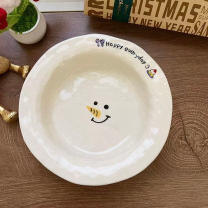 Cute Snowman Ceramic Deep Plate, 8.1-Inch | Christmas Gift