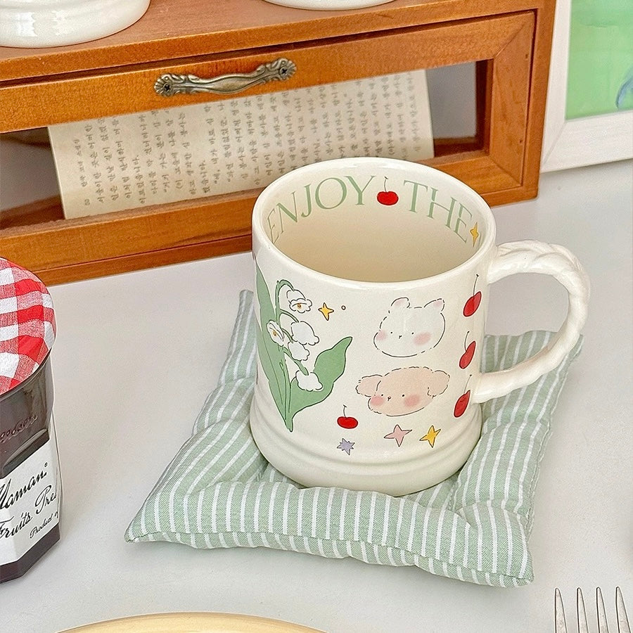 Whimsical Cartoon Floral Ceramic Mug - 4 Designs, 340ML