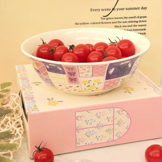 Vintage Floral Patchwork Ceramic Yogurt Bowl - 450ML