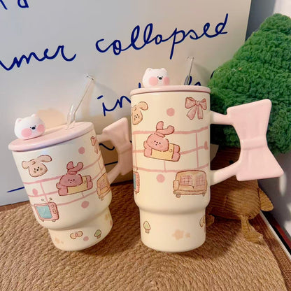 Bow Bunny Ceramic Mug with Straw & Lid - 400ML / 600ML