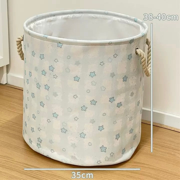 Cute Star Cotton-Linen Laundry Basket – Foldable & Water-Resistant