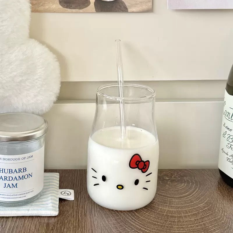 Cute Kitty Glass Pitcher with Straw, 450ML