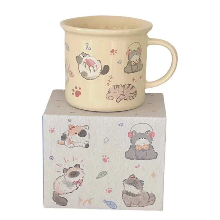 Creamy Cat & Dog Ceramic Mini Mug - 270ML