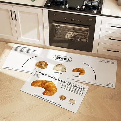 Bread and Croissant Oil-Proof Leather Kitchen Mat - Size 45x75cm/45x150cm