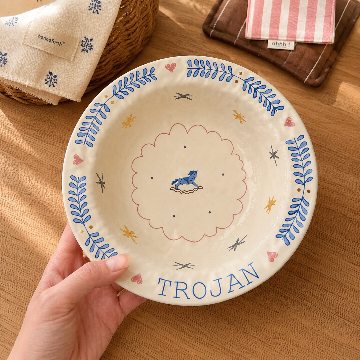 Trojan Blue Horse Ceramic Pasta Plate, 7.6-Inch