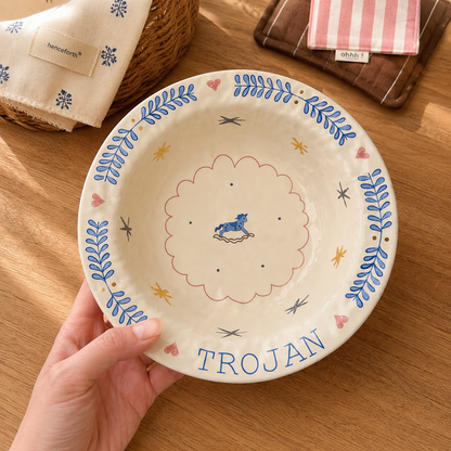 Trojan Blue Horse Ceramic Pasta Plate, 7.6-Inch