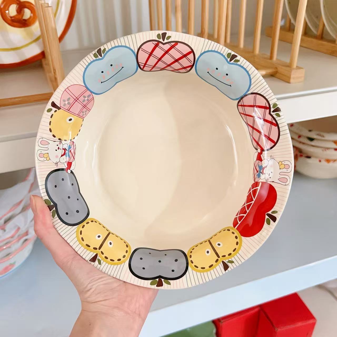 Apple Bunny Ceramic Deep Plate – 8.2 Inch
