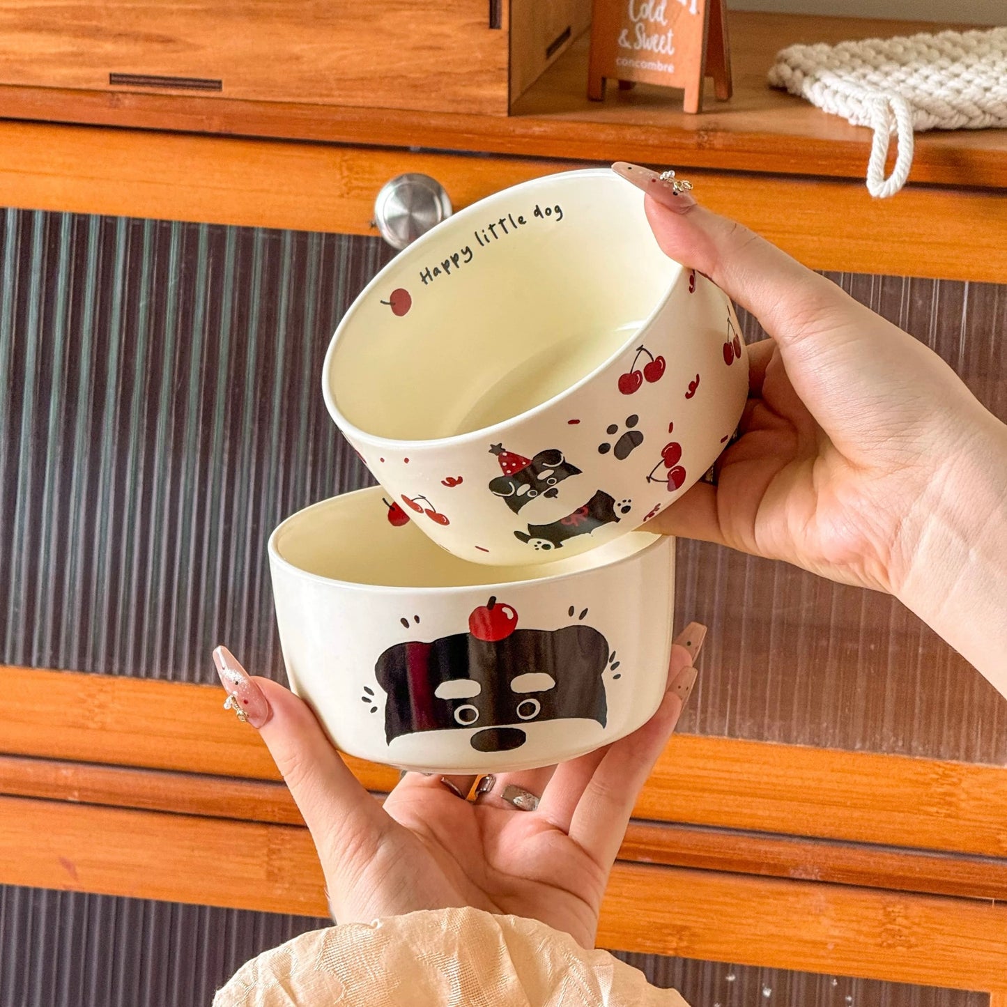 Cute Schnauzer Ceramic Bowl Gift Set - Set of 4, 350ML