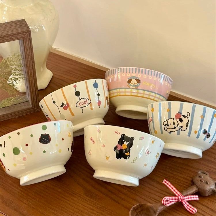 Cute Animal Party Ceramic Cereal Bowl - 5 Designs, 350ML