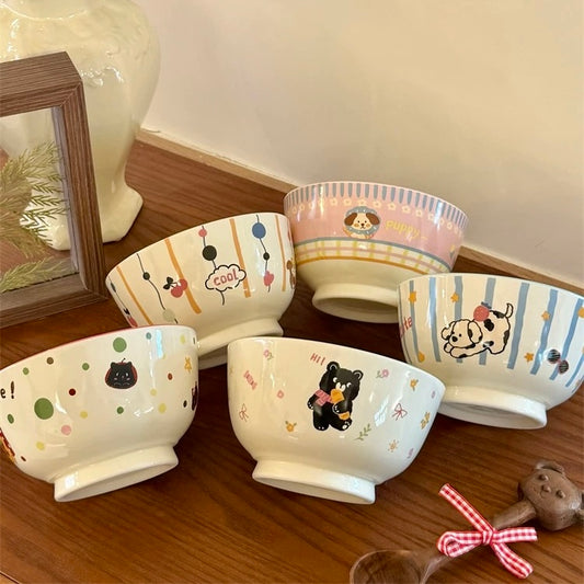 Cute Animal Party Ceramic Cereal Bowl - 5 Designs, 350ML