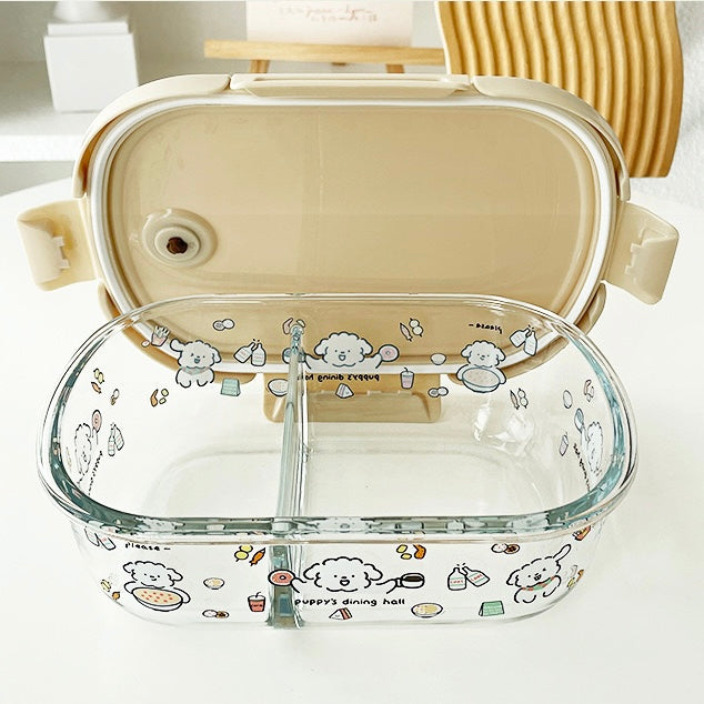 Cute Puppy Glass Food Storage Container – 1050mML Bento Box