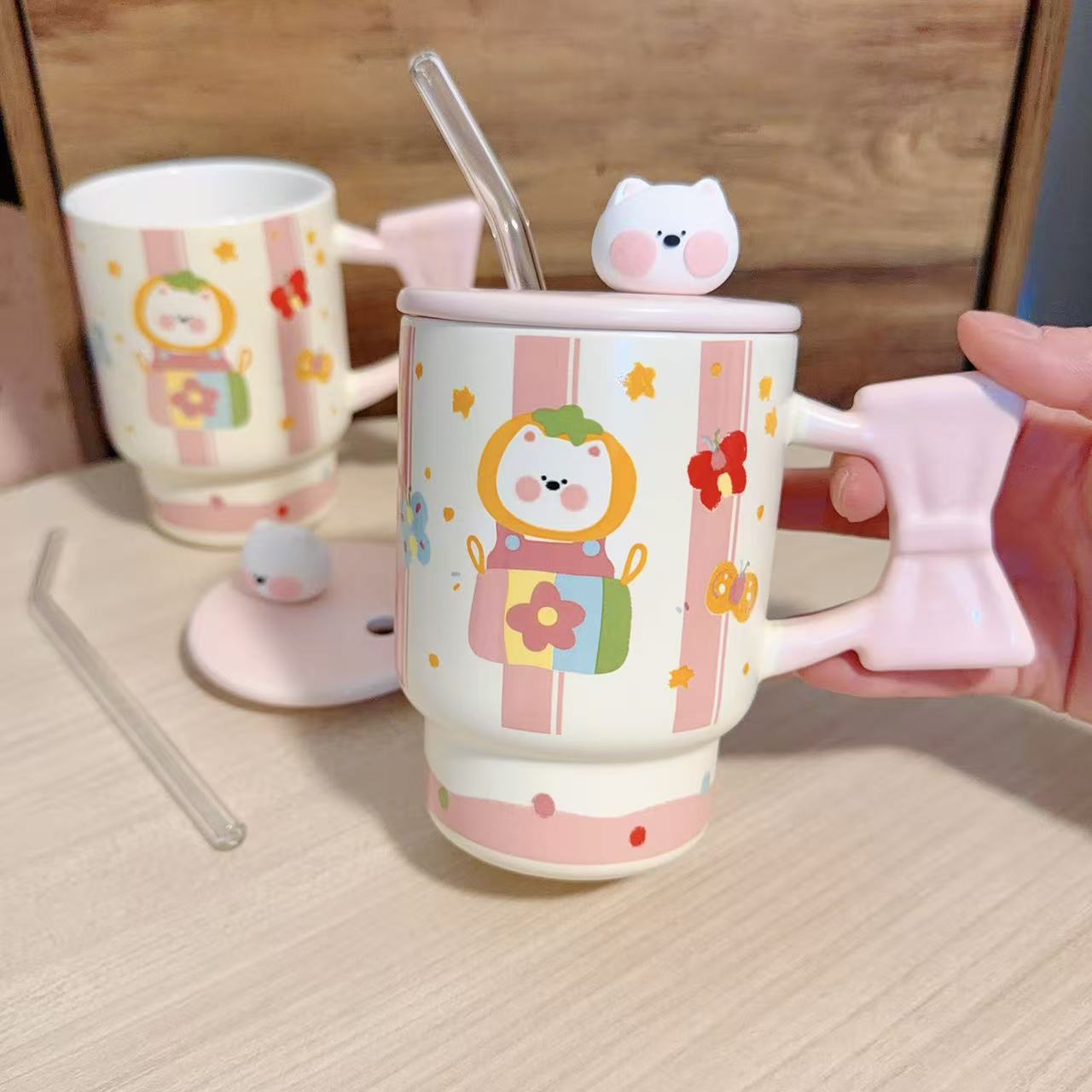 Pink Westie Ceramic Straw Mug with Lid - 400ML
