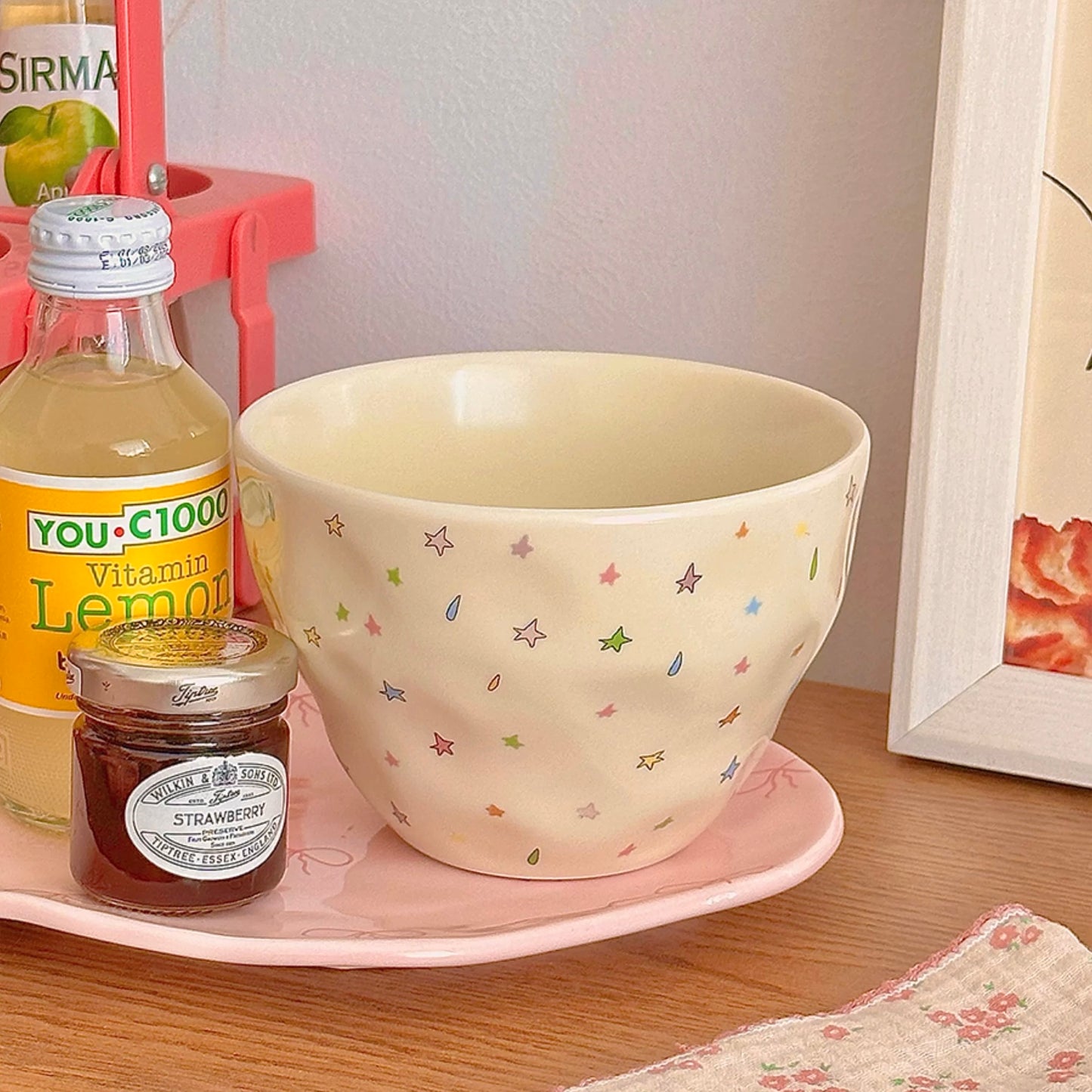 Colorful Star Ceramic Bowl, 550ML Capacity