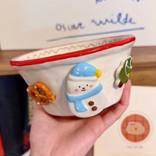 Hand-Painted Snowman Ceramic Yogurt Bowl - 650ML