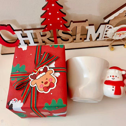 Hand-painted Christmas ceramic mug with 3D snowman on handle and festive gift box, 300ML