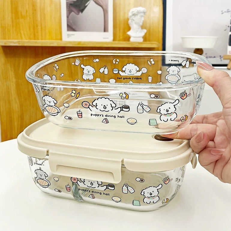 Cute Puppy Glass Food Storage Container – 1050mML Bento Box