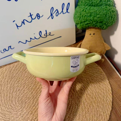 Pastel Color Ceramic Bowl with Handles - 650ML