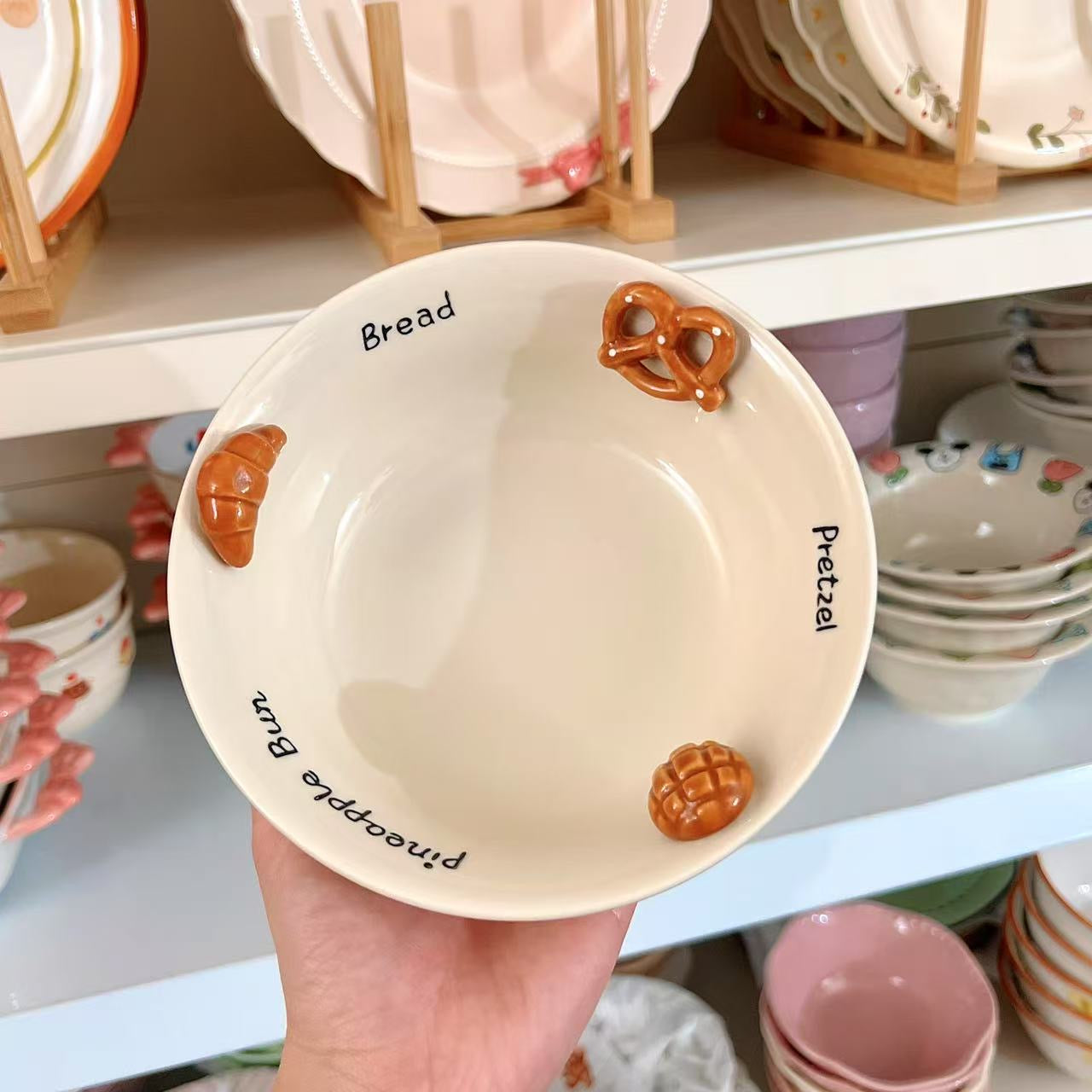 Hand-Painted 3D Bread Ceramic Yogurt Bowl