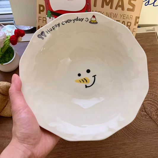 Cute Snowman Ceramic Ramen Bowl, 600ML | Christmas Gift
