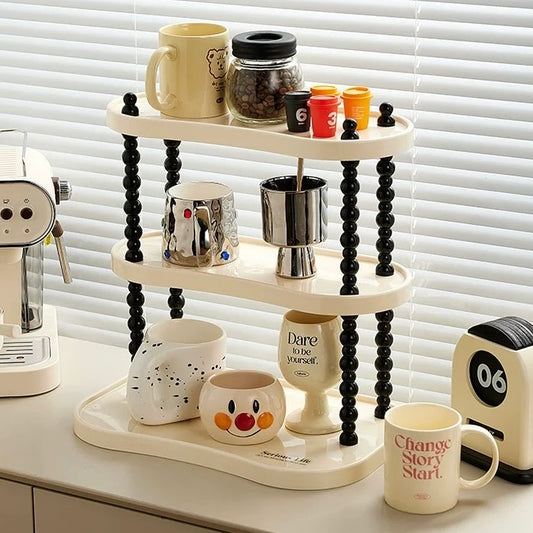 Creamy Style Desktop Storage Rack - Multi-Layer | Ideal for Organizing Cups and Cosmetics