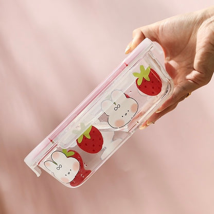Strawberry Bunny Glass Food Container - 850ML Bento Box
