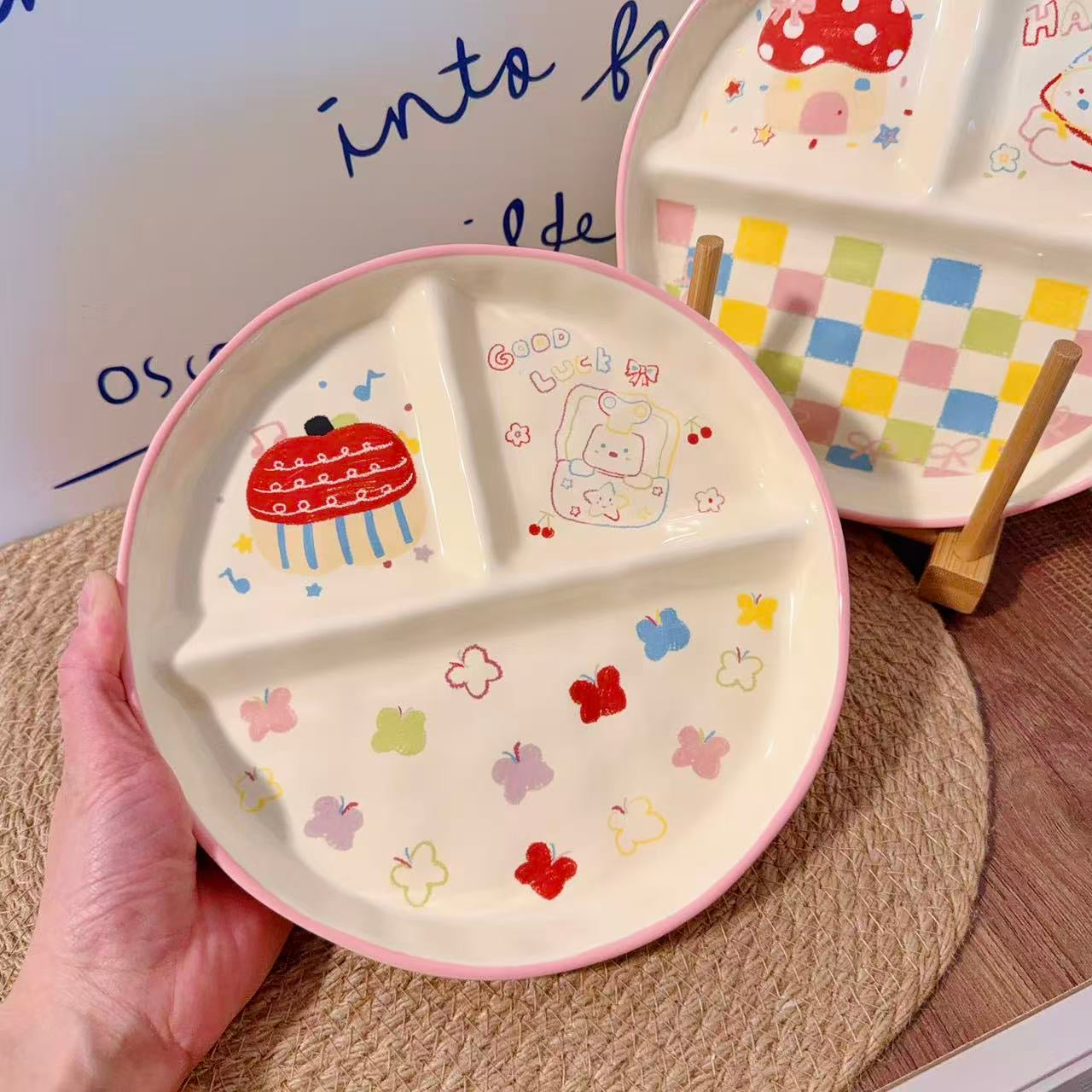 Crayon Doodle Ceramic Divided Breakfast Plate, 8-Inch