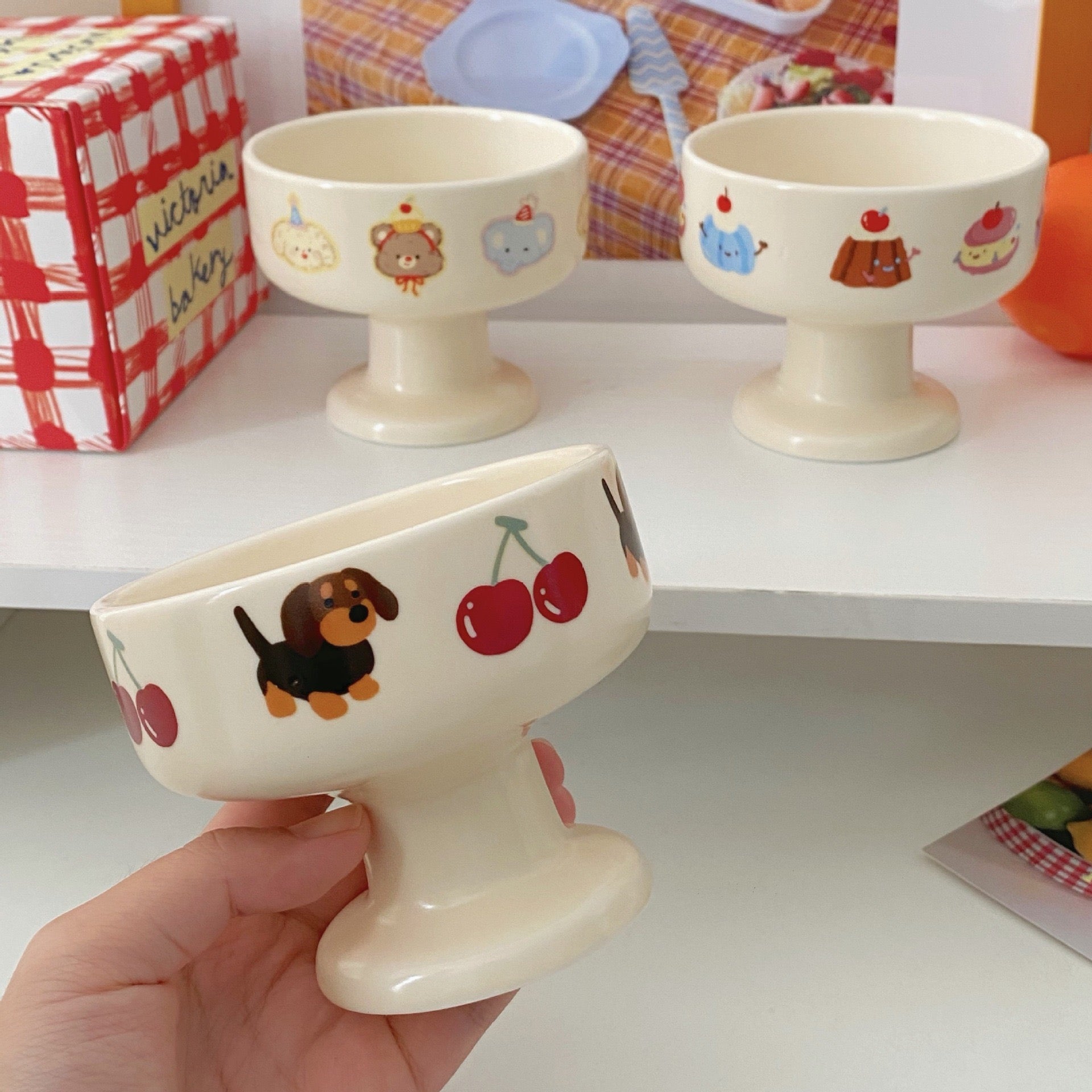Creamy Cartoon Ceramic Dessert Cup – Cute Ice Cream Bowl | Microwave & Dishwasher Safe