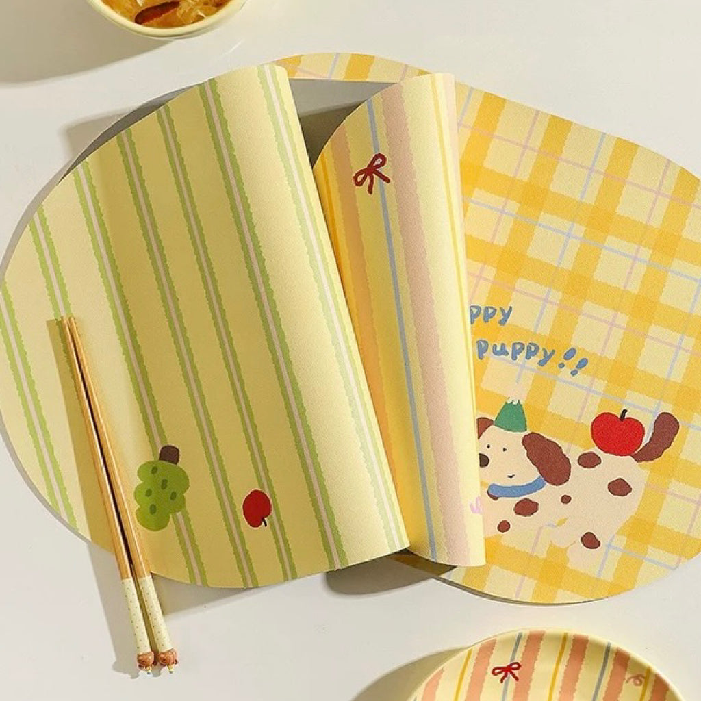Colorful Puppy Leather Dining Table Mats, 45x30cm