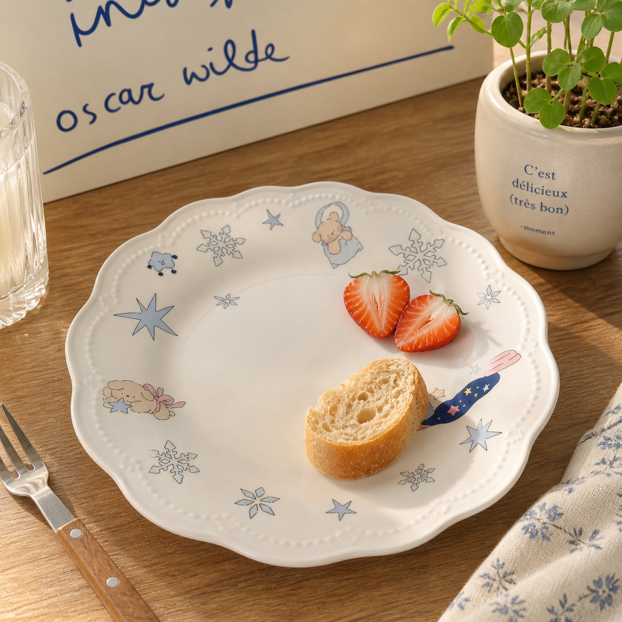 Snowflake Bunny White Porcelain Deep Plate - 8.9-Inch