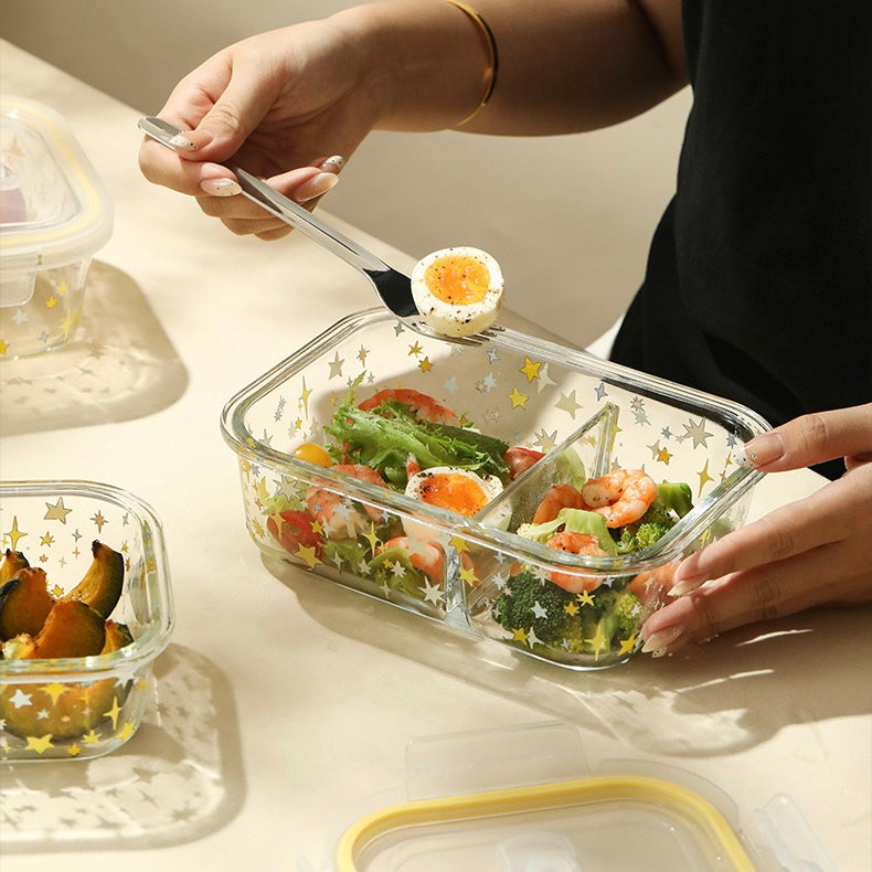 Colorful Star Glass Food Container - 850ML Bento Box
