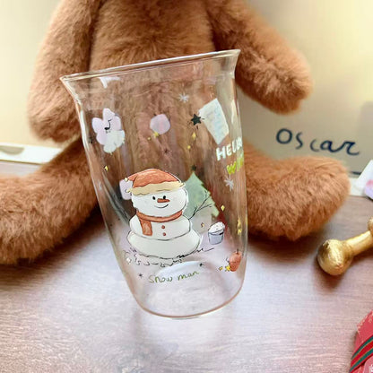 Christmas snowman glass cup with Snow man design and hot drink bucket, 350ML