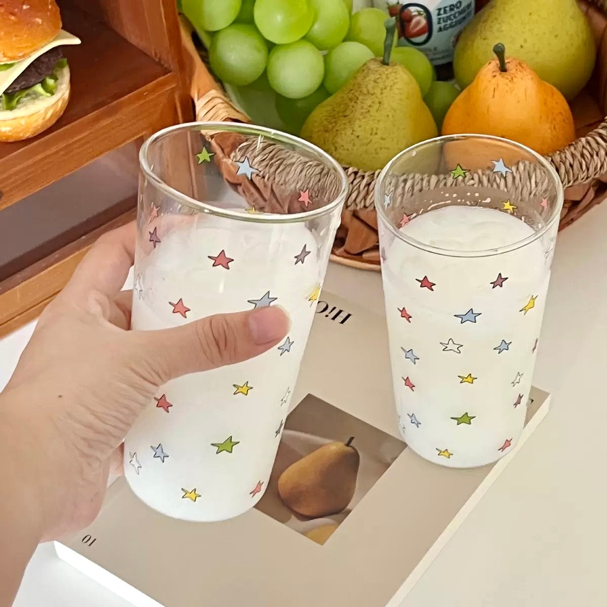 Colourful Star Kawaii Glass Cup – 360ML