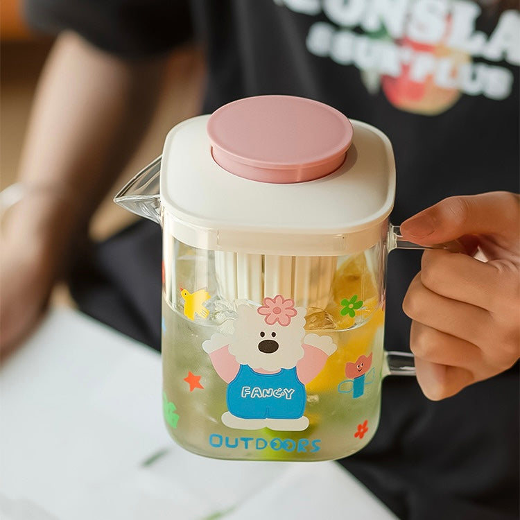 Cute Westie Glass Water Pitcher with Tea Infuser - 800ML