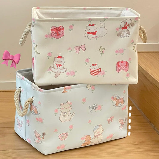 Kitty&Puppy Linen Storage Bag - Foldable, Water-Resistant, Durable for Clothes and Toys