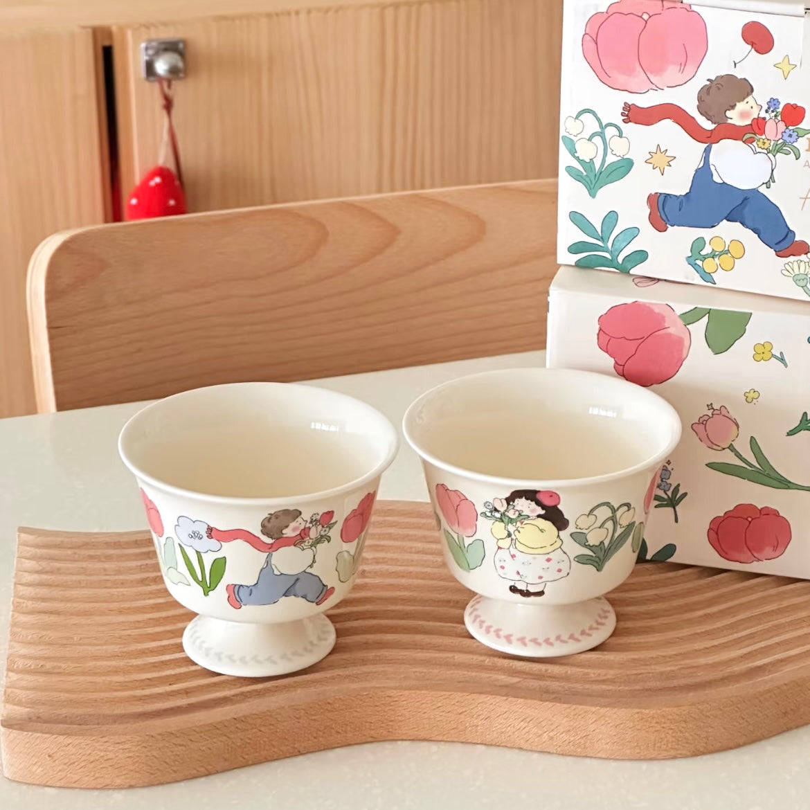 Cute Couple Ceramic Dessert Cups – Gift Box Included